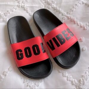 PINK Victoria’s Secret good vibes slip on flats orange neon black comfortable
